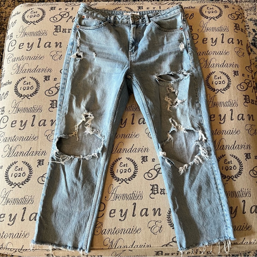 Topshop Distressed Crop Straight Ankle Jeans